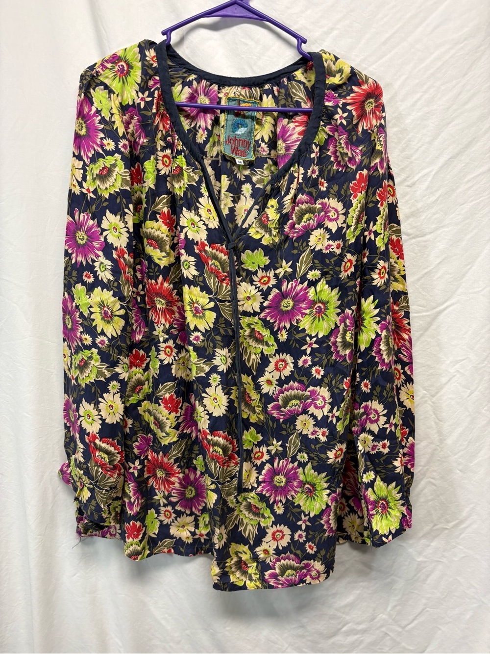 Johnny Was 100% Silk Floral Blouse Size Medium